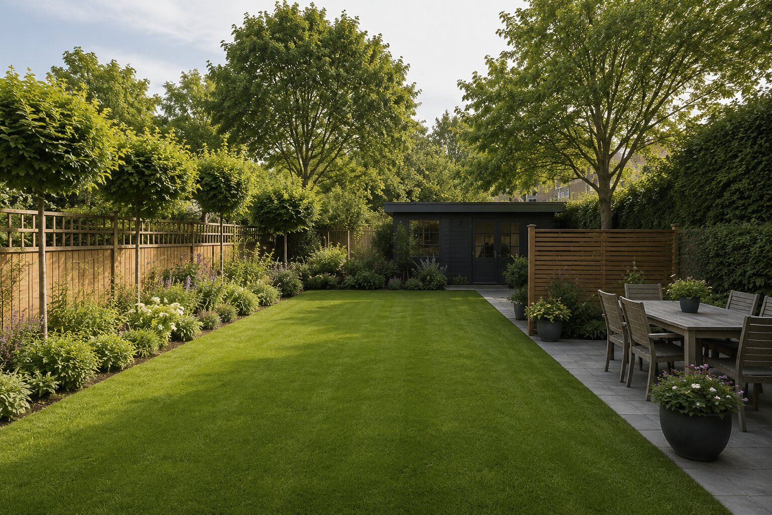 Well-maintained South West London garden after regular garden care.