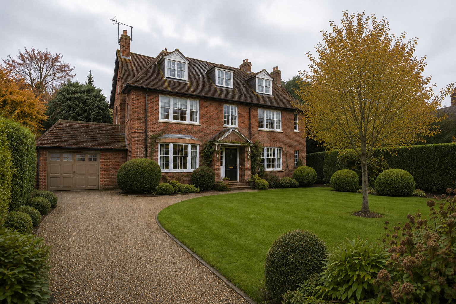Front garden after Signature Care maintenance, with shaped hedges, tidy beds and polished presentation.